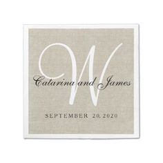 a monogrammed wedding coaster with the letter w in black and white on linen