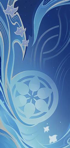 an abstract blue background with white swirls and stars