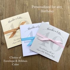 Personalized envelopes, lotto ticket holders for birthday favors.  Adorned with the honoree's name and birthday number, ribbon tied aound for a elegant touch.  Your choice of envelope and ribbon color. Lottery Ticket Favors, Adult Birthday Favors, 40th Birthday Favors, 40th Birthday Party Favors, Adult Birthday Party Favors, Rehearsal Dinner Favors, Lottery Ticket, Birthday Thanks, Ticket Holders