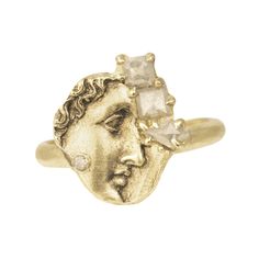 The wisdom of Athena rendered in a 14k gold ring with diamonds adorning the profile Organic Gold Jewelry, Goddess Ring, Double Earrings, Crescent Earrings, Athena Goddess, Handmade Fine Jewelry, Skull Necklace, Funky Jewelry, The Wisdom