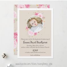 Change in plans for your Baby Shower, Baptism, or Christening? Elegant vintage Rose Invitation Card is fully customizable for Baby Shower, Christening, or Baptism: change it for an online Celebration over video or for a celebration at a location. #christening #baptism #eventplanner #newborn #zazzle #zazzlemade #christeningcard #baptismday #babynews #baptism2021 #baby2021 #christeningideas #holycommunion #church #favors #birthdayparty #celebration#zoom #video #celebration2021 Baptism Card, Zoom Video, Baptism Cards