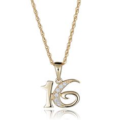 PRICES MAY VARY. Honor her coming of age with this beautiful pendant necklace. A celebration of her sweet 16, the design encrusts a "16" in round Simulated Diamond Cubic Zirconia (CZ). The pendant measures 16mm in length and 14mm in width. Comes with an 18" Gold Filled Rope chain with a Spring-ring clasp. HYPOALLERGENIC: Safe for people with sensitive skin. Our fine jewelry is manufactured with authentic metals and are solid stamped 10K/14K Gold, 1/20 14K GF or 925 Sterling Silver. SAFE FOR YOUR Beautiful Pendant Necklace, Heavy Metals, Sweet Sixteen, 16th Birthday, Fine Jewellery Necklace, Fashion Jewelry Necklaces, Rope Chain, Quality Control, Sweet 16