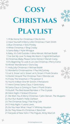 a christmas playlist with snowflakes on it