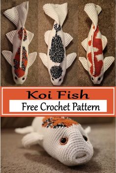 three fish made out of crochet yarn with the words koi fish free crochet pattern