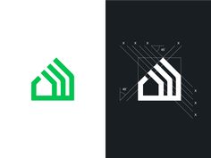 two different logos, one with an image of a house and the other with lines