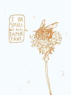 a drawing of a bee sitting on top of a flower next to a sign that says i am small but still impor tant