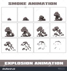 Explosion, cartoon explosion animation frames for game. Sprite sheet on dark background, Lightning animation. Game animation of lightning. Game animation. Smoke animation. Explosion Animation Frames, Sprite Sheet Animation, 2d Animation Background, Animation Background Art, Animation Explosion, Dark Animation, Explosion Animation, Lightning Animation