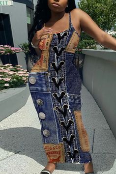 Blue Khaki Casual Graphics Print Sleeveless Backless Spaghetti Strap Long Bodycon Maxi Slip Dress Long Sleeveless Dress, Bodycon Casual, Maxi Bodycon Dress, Bodycon Maxi Dress, Sleeveless Long Dress, Blue Khakis