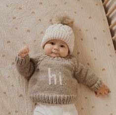 Sweet little sweater says it all! Perfect for welcoming a new baby in the colder months and makes for the cutest pics. Pair with the matching beanie knit cap for an even cuter look! One size: XS (fits 0/6M) Neutral Sweater, Neutral Sweaters, Miracle Baby, Baby Faces, Kids Class, Cozy Pullover, Hand Knitted Sweaters, Garter Stitch, Polyester Yarn