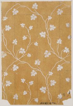 a piece of brown paper with white flowers on it and some lines drawn across the top