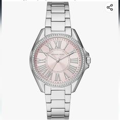 Authentic Michael Kors Women's Kacie Quartz Watch With Stainless Steel Strap, Silver, 18 (Model: Mk6929) Michael Kors Kaycie Watch Features A Blush Sunray Dial With Silver-Tone Roman Numeral Indexes, Silver-Tone Case With A Pave Topring, Three-Hand Movement And Stainless Steel Bracelet. Styel #Mk6929 Movement - Three Hand Quartz Case - Round, Stainless Steel, 39mm Strap - Stainless Steel Bracelet With Deployant Clasp Closure, Approx. Adjustable Length - 190mm+ Or -5mm Dial - Pink Water Resistanc Silver Michael Kors Watch, Gold Michael Kors Watch, Pink Watch, Analog Watch, Dainty Bracelets, Michael Kors Accessories, Stainless Steel Watch, Jewelry Rings Engagement, Steel Bracelet