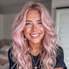 Pink Summer Hair, Rose Gold Peach Hair, Pink Hair With Blonde Money Piece, Blonde Hair For Pink Skin Tone, Dusty Pink Blonde Hair, Blonde With Pink Tone