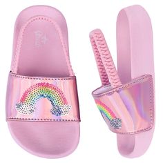 PRICES MAY VARY. Kid’s sandals feature a delightful array of cute sequin patterns and eye-catching appearances, ensuring your kids stand out with style. Children will love these interesting designs very much! Designed with an open-toe pull-on and elastic heel strap, our kids flip flops sandals allow kids to easily slip them on and off independently, promoting convenience and comfort. Our toddler sandals use EVA wavy rebound sole is silent and non-slip, providing a secure fit and stability for ac Cute Closed Toe Summer Slippers, Cute Non-slip Slides For Beach, Cute Non-slip Slides For The Beach, Fun Non-slip Slide Sandals, Cute Synthetic Slide Flip Flops, Cute Beach Slippers For Spring, Cute Slip-on Slippers For Summer, Cute Closed Toe Beach Slippers, Playful Adjustable Slide Sandals