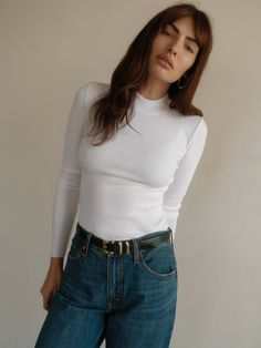 The perfect white, mock neck in our responsible Organic Rib. Use it as a layering piece or wear on it's own. (This one comes in White.) | Women's Gina Long Sleeve Top in White | Ethical Essentials White Mock Neck, Cotton Long Sleeve Shirt, Layering Pieces, White Long Sleeve, Sleeve Cotton, Long Sleeve Top, Mock Neck, Cotton Shirt, Best Sellers