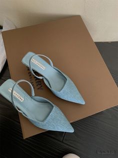 Lasaky - Black and Blue Pointed Toe High Heel Sandals with Thin Heel and Sexy Hollow Out Design Denim Heels, Lightweight Running Shoes, Point Shoes, Travel Shoes, Sole Shoes, Heel Sandals, High Heel Sandals, Olivia Mark, Black Sandals