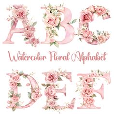 watercolor floral alphabet with flowers and leaves