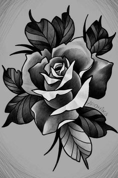 a black and white drawing of a rose