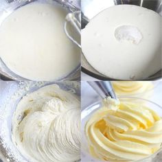 four pictures showing how to make whipped cream