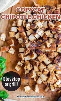 a cutting board topped with tofu and garnished with parsley