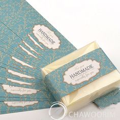 six handmade soap bars with labels on them