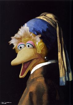 a painting of a bird wearing a hat