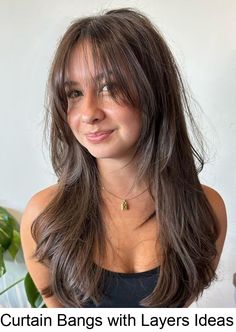 Curtain bangs have proved to be versatile and universally flattering! Check out the best ways to style a curtain fringe on the hair of all lengths and types. Brown Hair Inspo, Hair Inspiration Long, Layered Haircuts For Medium Hair, Hairstyles For Layered Hair, Haircuts For Medium Hair, Long Brown Hair, Haircuts Straight Hair, Long Hair With Bangs, Penteado Cabelo Curto