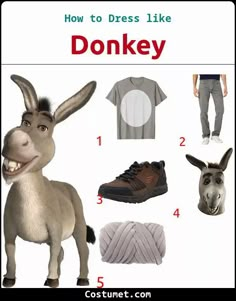 an image of donkey costume for adults and children with instructions to make it look like he is smiling