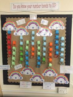 a bulletin board with rainbows and numbers on it for kids to learn how to use them