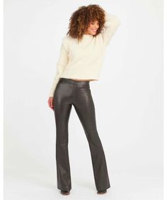 The Leather-Like Flare Pant is sure to be a new staple in your wardrobe. Leather-like fabric is more structured and gives you the look of a true leather pant with a chic flared leg. You won't just "like" them... you'll love them! DETAILS Pull-on design for a completely smooth front​ Fitted through hip and thigh with a flare leg​ Comfortable stretch fabric Hits at natural waist for great coverage (and no muffin top!)​ Inseams: Petite = 31.5” (recommended for 5’4” and under), Regular = 34”, Tall = 2023 Wardrobe, Toned Tummy, Casual Dressing, Flare Pant, Leather Pant, Shape Wear, Comfortable Jeans, Paris Outfits, Fall Clothes