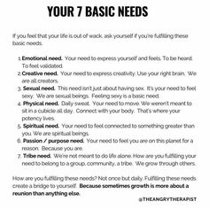 Basic Needs Of Humans, Therapist Quotes, Couples Therapy Worksheets, Heal Your Soul, Writing Therapy, Basic Needs, Emotional Awareness, Therapy Worksheets, Get My Life Together