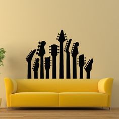 the guitar wall decal is an excellent way to decorate your living room