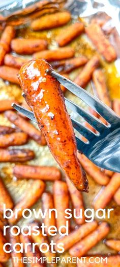 there is a fork in the carrots that have been roasted