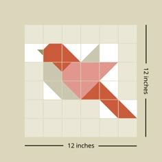 a red bird sitting on top of a white tiled floor next to a ruler with the measurements for each piece