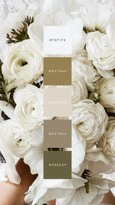 white flowers are arranged in different shades