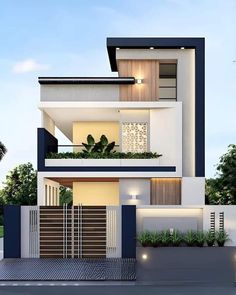 a modern style house with two floors and balconies