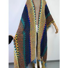 Knitted Sweater Kimono – Robe Kimono Bohemian Stretch Sweater For The Beach, Bohemian Stretch Sweater For Beach, Multicolor Knit Cardigan For The Beach, Multicolor Open Knit Cardigan, Multicolor Open Knit Sweater For Vacation, Multicolor Knit Beach Cardigan, One Size Blue Knit Sweater, Multicolor Open Knit Beach Sweater, One Size Fall Sweater For Vacation