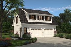 this is an artist's rendering of a two - story house with three car garages