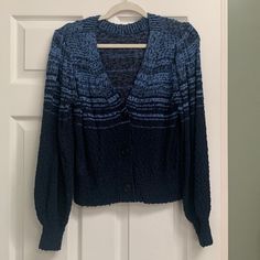 Cropped Blue Cardigan, Never Worn! 100% Cotton. Blue Knit Long Sleeve Cardigan, Blue Knit Cardigan For Layering, Blue Cardigan, Sweaters & Cardigans, Cardigans, J Crew, Color Blue, Sweaters For Women, Women Shopping