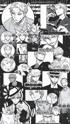 some black and white anime characters with different expressions