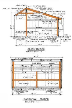 two blueprints showing the plans for a shed