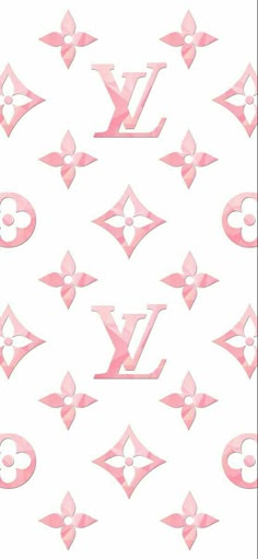 the louis vuitton logo is shown in pink and white, as well as other symbols