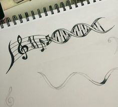 a drawing of musical notes and a treble