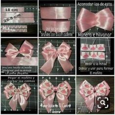 the instructions for how to make a bow with satin ribbon and bows are shown in several different