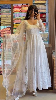 डिजाइनर कपड़े, White Anarkali, Diwali Outfits, Traditional Indian Dress