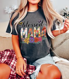 Floral Blessed Mama  Shirt, Blessed Mama Shirt, Floral Mama Shirt Groovy Christmas, Orange T Shirt, Christmas Tshirt, Mama T Shirt, Holiday Vibes, December 24th, Southern Shirts, Winter Shirts, Moms Club