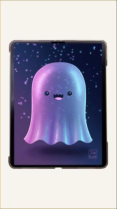 a tablet with an image of a ghost on it