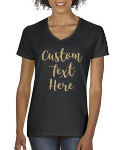 Premium Quality Add Your Own Text - Personalized Woman V Neck TShirt, Custom T-Shirts For Women, Mens Shirts Black V-neck T-shirt With Text Print, Basic Black Tops With Custom Text, Custom Text Black Cotton T-shirt, Black Short Sleeve Top With Custom Text, Black Crew Neck Top With Custom Text, Black Cotton T-shirt With Custom Text, V Neck Tshirt, Tshirt Custom, Text Logo Design