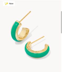 Kendra Scott Women - Accessories - Earrings Ainsley Huggie EAR Gold Green Enamel | Kendra Scott Gold And Green, Earrings Metal, Huggie Earrings, Green Enamel, Brass Material, Huggies Earrings, Kendra Scott, Elevate Your Look, Yellow Gold