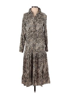 H&M Casual Dress Size: X-Small Brown Dresses - used. 100% VISCOSE, Tie Neck, Animal Print, Midi/Calf Length, Long Sleeve | H&M Casual Dress: Brown Animal Print Dresses - Used - Size X-Small Brown Casual Dress, Brown Dresses, Print Dresses, Animal Print Dresses, Brown Dress, Tie Neck, Casual Dresses For Women, Neck Tie, Print Dress