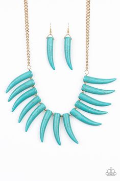 Paparazzi Tusk Tundra Blue Turquoise Stone Short Necklace - Life of the Party Exclusive August 2020 Paparazzi Accessories Jewelry, Blue Stone Necklace, Pink Jewels, Party Necklace, Paparazzi Accessories, Stone Gold, Blue Necklace, Chain Jewelry, Paparazzi Jewelry